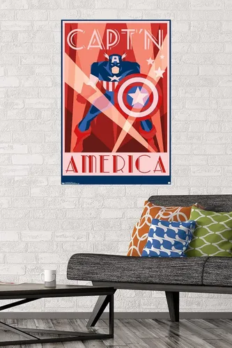 Miniatura 2 de Trends International Marvel Comics - Póster de pared Art Deco del Capitán América, 22.375 x 34 pulgadas, versión premium sin marco
