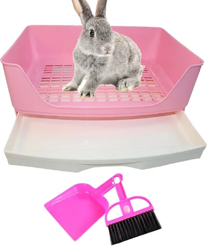 Miniatura 7 de PINVNBY Caja de arena grande para conejos, bandeja de arena para mascotas más grande con cajón, caja de inodoro de esquina para conejillos de indias