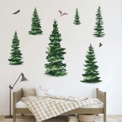 Miniatura 3 de Pegatinas de pared de pino, calcomanías de pared de bosque boscoso, cuarto de bebé, sala de estar, dormitorio, sofá familiar, fondo de TV