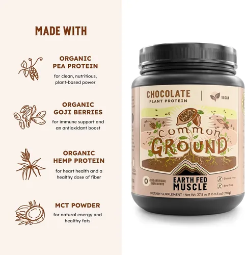 Miniatura 4 de Earth Fed Muscle Proteína vegetal de tierra común – Proteína vegetal de chocolate en polvo con MCT en polvo con soja y sin gluten, sin azúcar