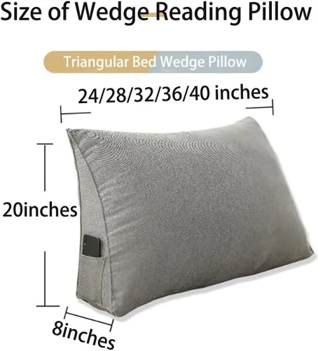 Miniatura 7 de Almohada triangular de cuña negra y gris para sentarse en la cama, cojín de cuña para respaldo, soporte lumbar de espalda, almohada tapizada
