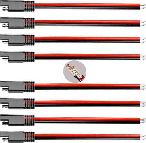 Miniatura 8 de Paquete de 8 Cables de Extensión SAE de Calibre 14 de 1 Pie Cobre Puro Conector SAE 14AWG 2 Pines Enchufe Individual Conector Rápido para Panel