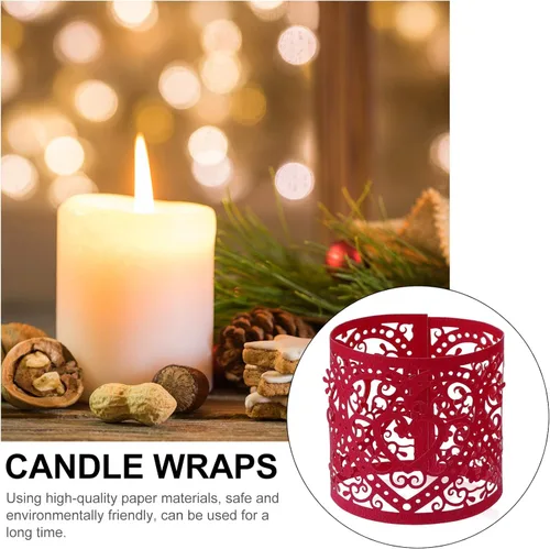 Miniatura 5 de Uonlytech 50 unidades de portavelas de papel rojo, envolturas votivas para velas votivas, pantallas huecas para batería LED, velas de candelita