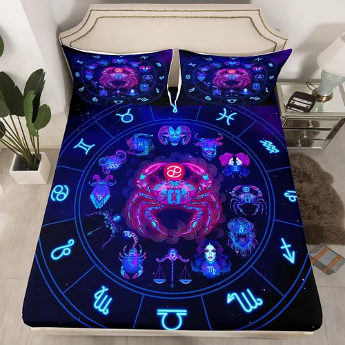 Miniatura 17 de Erosebridal Piscis - Juego de sábanas bajeras tamaño individual, diseño de constelación 3D, juego de sábanas moradas de galaxia para niños, jóvenes