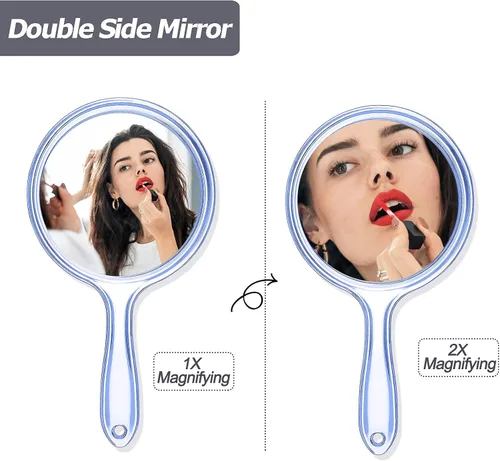 Miniatura 5 de Jetec Espejo de mano de doble cara - Espejo de aumento 1X/2X con mango - Espejo de maquillaje de forma redondeada (azul)