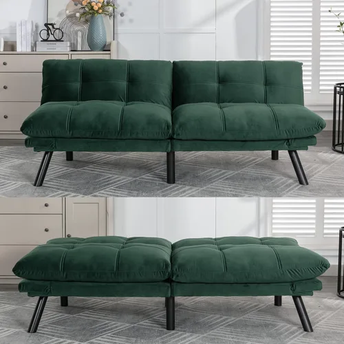 Miniatura 11 de Sofá cama futón, sofá futón plegable convertible, sofá pequeño transpirable para estudio compacto en sala de estar y dormitorio, oficinas, sofá Beige