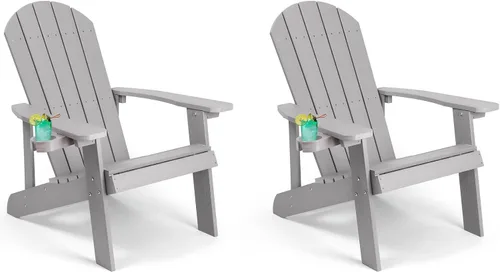 Miniatura 23 de Silla Adirondack, sillas de plástico resistentes a todo tipo de clima, con soporte para tazas, 5 pasos fáciles de instalar, sillas de exterior