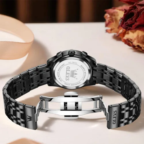 Miniatura 7 de OLEVS Reloj multifuncional de dos tonos para mujer, reloj analógico de cuarzo para mujer, de acero inoxidable, resistente al agua, con diamantes