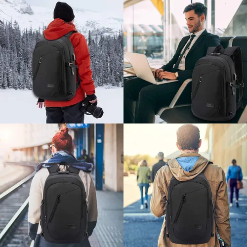 Miniatura 6 de WENIG - Mochila antirrobo para portátil de viaje con puerto de carga USB y cerradura, mochila de trabajo delgada y resistente al agua para hombres