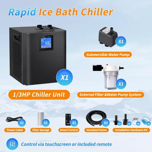 Miniatura 5 de Enfriador de agua para baño de hielo, enfriador de agua de 1/3 HP para bañeras frías, con bomba, filtro externo y medios de filtro, control remoto