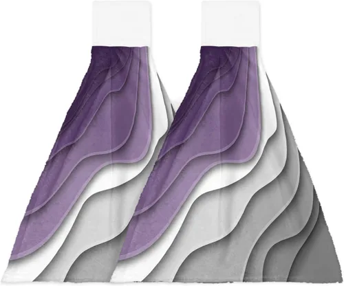 Miniatura 19 de Toallas de cocina con lazo para colgar, toallas de mano abstractas onduladas de color gris degradado, suaves, absorbentes, para baño, bar, hogar