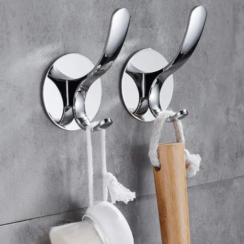 Miniatura 3 de Ganchos adhesivos de acero inoxidable autoadhesivos para bata de baño, cocina, gancho de pared, sin tornillos, sin daños Plata
