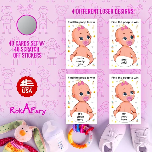 Miniatura 4 de RokAPary Baby Shower Girl Scratch Off Poop Game, encuentra la caca para ganar, juegos tontos fáciles de jugar, idea divertida, actividad