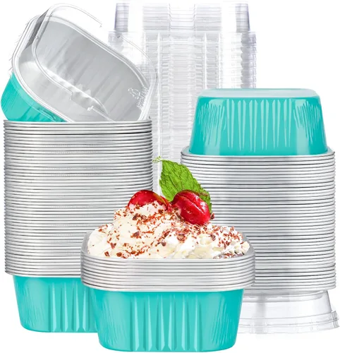 Miniatura 14 de EUSOAR - Moldes para pastel con tapas, 50 unidades de 300 ml/10 oz, moldes cuadrados desechables para cupcakes, recipientes de papel de aluminio