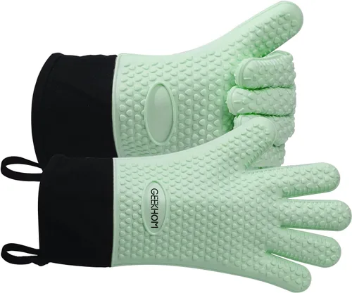 Miniatura 13 de GEEKHOM Guantes de Barbacoa Resistentes al Calor Manoplas de Horno - Guantes de Silicona para Parrilla con Protección de Brazo de 13.7" - Agarrador