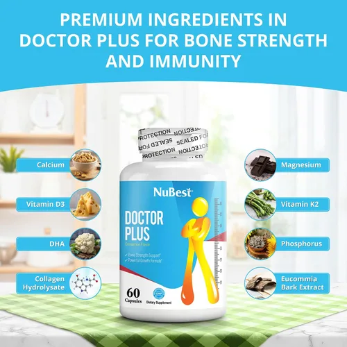Miniatura 2 de NuBest Doctor Plus con calcio, vitamina D3, vitamina K2 (MK7), cápsulas de magnesio para la fuerza ósea, huesos saludables, inmunidad, absorción