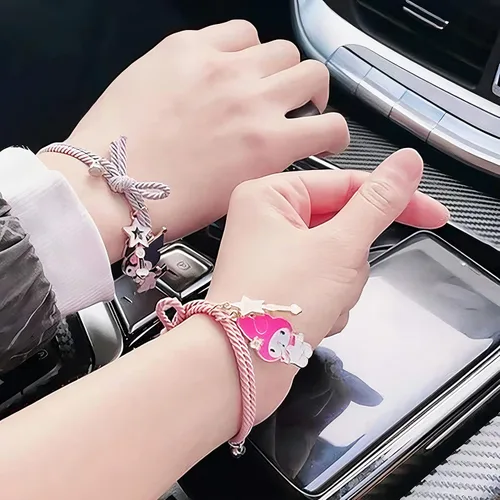 Miniatura 7 de Kuromi And My Melody - Pulsera magnética para parejas relación de atracción mutua a juego pulsera de cuerda para él y ella regalo para mejor amiga