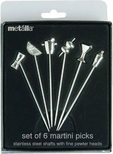 Miniatura 2 de Prodyne Púas de Martini de acero inoxidable y peltre (juego de 6), color plateado