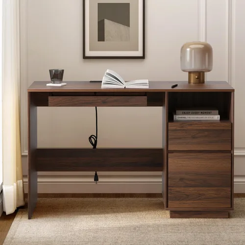 Miniatura 5 de Escritorio ejecutivo de 47 pulgadas con cajón de archivos, escritorio de computadora de granja con estación de carga y compartimento