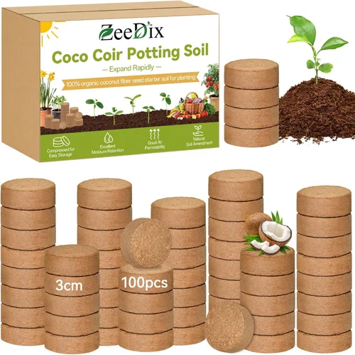 Miniatura 16 de ZeeDix Paquete de 50 pellets de iniciación de semillas de coco orgánico de 1.181 in, discos de tierra de fibra de coco comprimido, mezcla de tierra