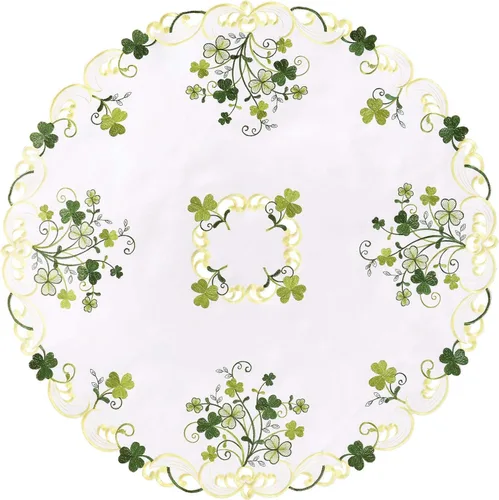 Miniatura 2 de Mantel pequeño bordado con trébol irlandés del día de San Patricio, decoración de trébol de primavera (redondo de 34 pulgadas)