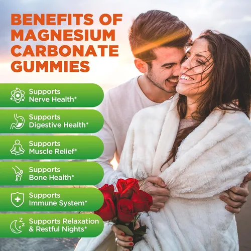 Miniatura 3 de Gomitas de carbonato de magnesio de 500 mg, suplemento de magnesio con vitamina C, D3 y B6 para apoyo muscular, hueso, digestivo e inmunológico