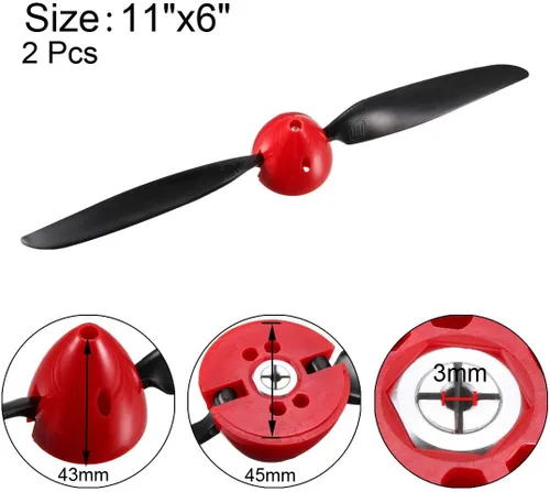 Miniatura 2 de uxcell Hélices plegables RC 11x6 pulgadas Spinner Tamaño D45xH43mm 0.118 in Diámetro del eje del motor. 2-Paletas para helicóptero de avión Nylon