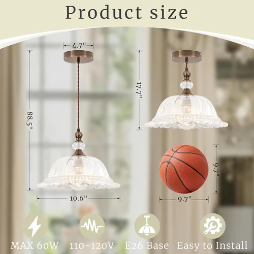 Miniatura 3 de Lámparas colgantes vintage para isla de cocina, latón dorado de 10.6 pulgadas, luces colgantes pequeñas de cristal, luz colgante ajustable