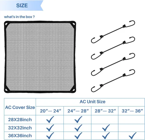 Miniatura 2 de E&K Cubierta superior de malla para aire acondicionado de 36 x 36 pulgadas, para exteriores, con cuerdas elásticas que protegen del polvo