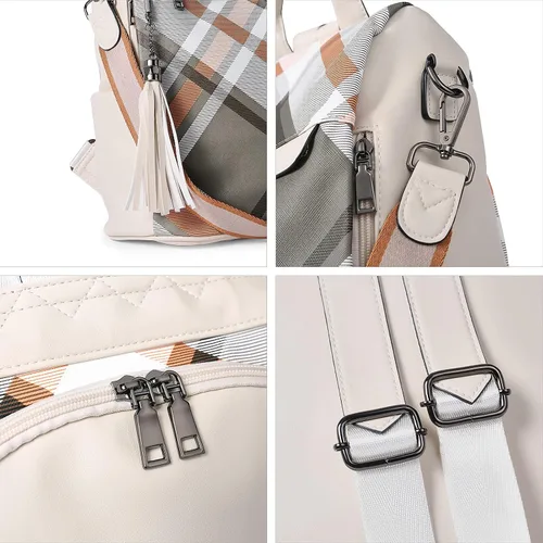 Miniatura 36 de Bromen - Mochila tipo bolso de mano de piel antirrobo para mujer a la moda, Beige floral, L