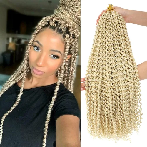 Miniatura 12 de Dansama - 7 paquetes de extensiones de cabello trenzado ondulado Passion Twist, extensiones de cabello de trenzas con ganchillo estilo mariposa, #1B