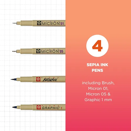 Miniatura 2 de Sakura 50040 Juego de 4 pinceles de dibujo Pigma, Sépia