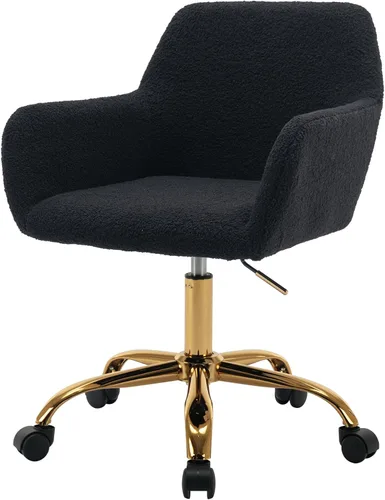 Miniatura 16 de Silla de Escritorio Giratoria de Piel Sintética de 360°, Moderno Sillón de Oficina en Casa Ajustable en Altura con Base Dorada para Adolescentes