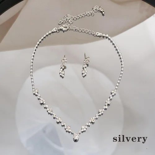 Miniatura 4 de Tatibana Crystal Wedding Jewelry Set, Silver Necklace Earrings Bracelet Crystal Bridal Wedding Jewelry Sets for Brides Bridesmaid Prom Costume