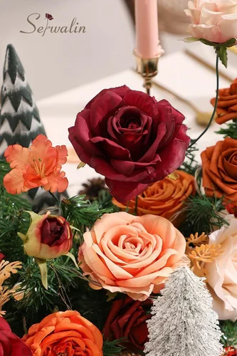 Miniatura 6 de Serwalin Flores artificiales de otoño, flores de seda falsas, flores de pastel, rosas, flores naranjas para decoración de boda, arreglos de B