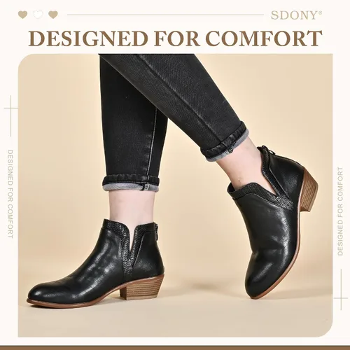 Miniatura 5 de SDONY Botines de tacón bajo para mujer, botines gruesos y elegantes con cremallera para mujer
