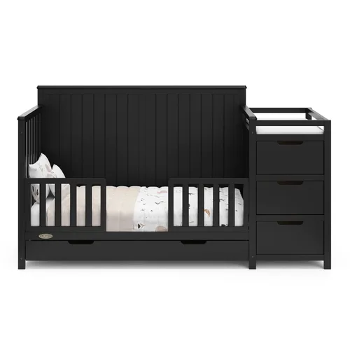 Miniatura 14 de Graco Hadley cuna convertible 5 en 1 y cambiador (negro) – Certificado GREENGUARD Gold, se adapta a colchón de cuna estándar, se convierte en cama
