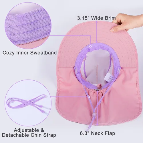 Miniatura 28 de Sombrero de sol para niños, protección UV, unicornio, verano, playa, jugar con ala ancha, solapa para el cuello para niñas y niños