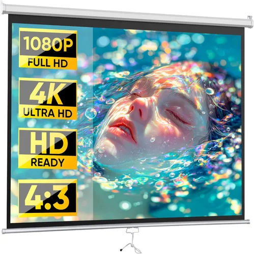 Miniatura 12 de ZENY Pantalla de proyector desplegable de 100 pulgadas 16:9 HD, pantalla de proyección manual de cine en casa, pantalla de cine retráctil portátil