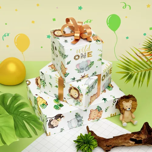 Miniatura 4 de WERNNSAI Papel de Regalo de Animales - 6 Hojas 27.5"x 19.7" Papel de Regalo para Baby Shower Papel de Regalo de Primer Cumpleaños Diseño de Animales