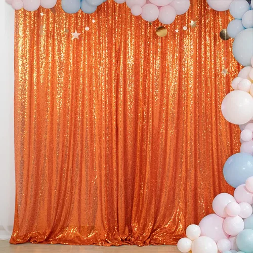 Miniatura 9 de ShinyBeauty Telón de fondo para cabina de fotos, la mejor opción, telón de fondo de lentejuelas de 4 x 6 pies, para bodas y eventos, tela de Naranja