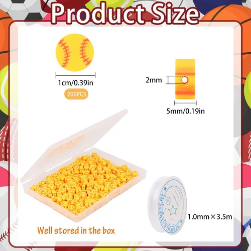 Miniatura 2 de EVERMARKET 200 cuentas amarillas de arcilla polimérica de béisbol, 0.394 pulgadas, redondas, sueltas para hacer joyas, manualidades, cuentas