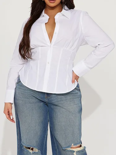 Miniatura 4 de Camisa de manga larga con botones para mujer, blusa de cintura ceñida, casual y para la oficina