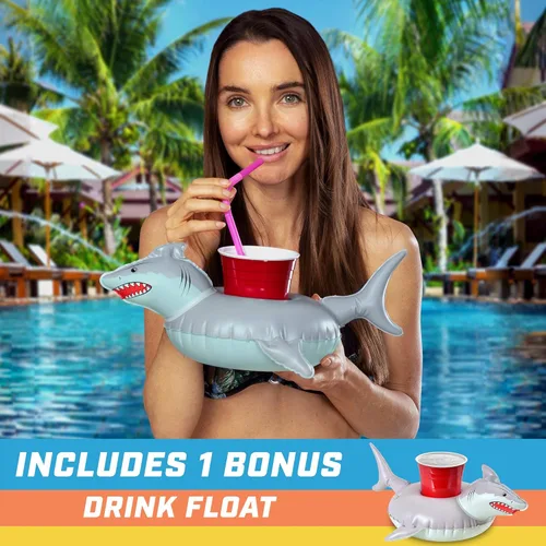 Miniatura 4 de GoFloats Tubo flotador de piscina con forma de tiburón "Great White Bite", balsas inflables, adultos y niños