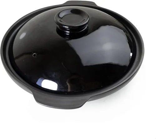 Miniatura 2 de Cacerola de arcilla seca resistente al calor, cacerola de cerámica prémium con tapa, para cocinar sopa terrina, color negro, 42 onzas