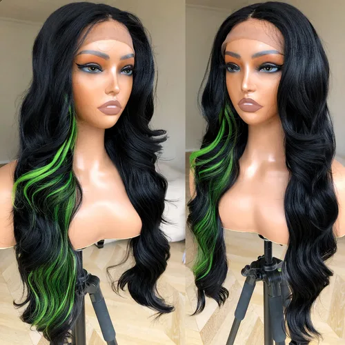Miniatura 12 de Peluca de encaje frontal de 14 pulgadas con cuerpo ondulado de encaje HD, pelucas sin pegamento de cabello humano preestilizadas y precortadas, Negro