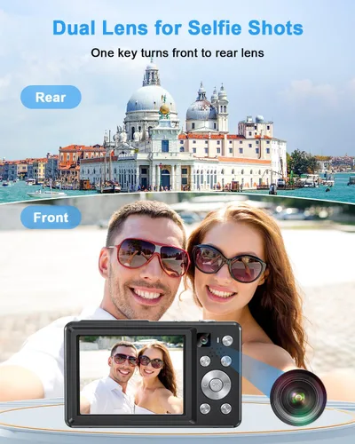 Miniatura 3 de Cámara digital 4K, cámara compacta de punto y disparo con enfoque automático, cámara dual, flash, zoom 16X, tarjeta de 32GB, cámaras de 64MP