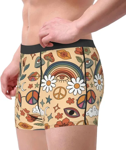 Miniatura 4 de Calzoncillos tipo bóxer con símbolo de paz, diseño de hongos arcoíris, hippie, para hombre, transpirables, cómodos