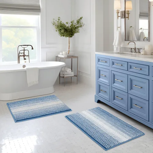 Miniatura 95 de BSICPRO Juegos de Alfombras y Tapetes para Baño, Juego de Alfombra de Baño de Felpilla Gruesa Absorbente de 2 Piezas Antideslizante, Tapetes Suaves