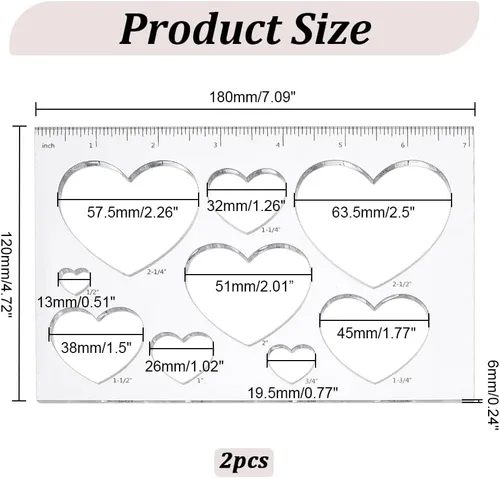 Miniatura 2 de PH PandaHall 2 plantillas de incrustaciones de corazón 9 en 1, plantillas de enrutador, plantillas acrílicas, regla de dibujo, herramienta